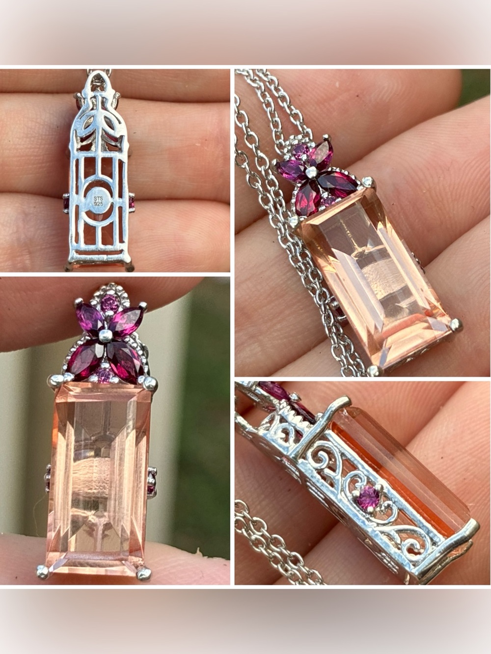 9.00ctw genuine rhodolite garnet/morganite quartz necklace